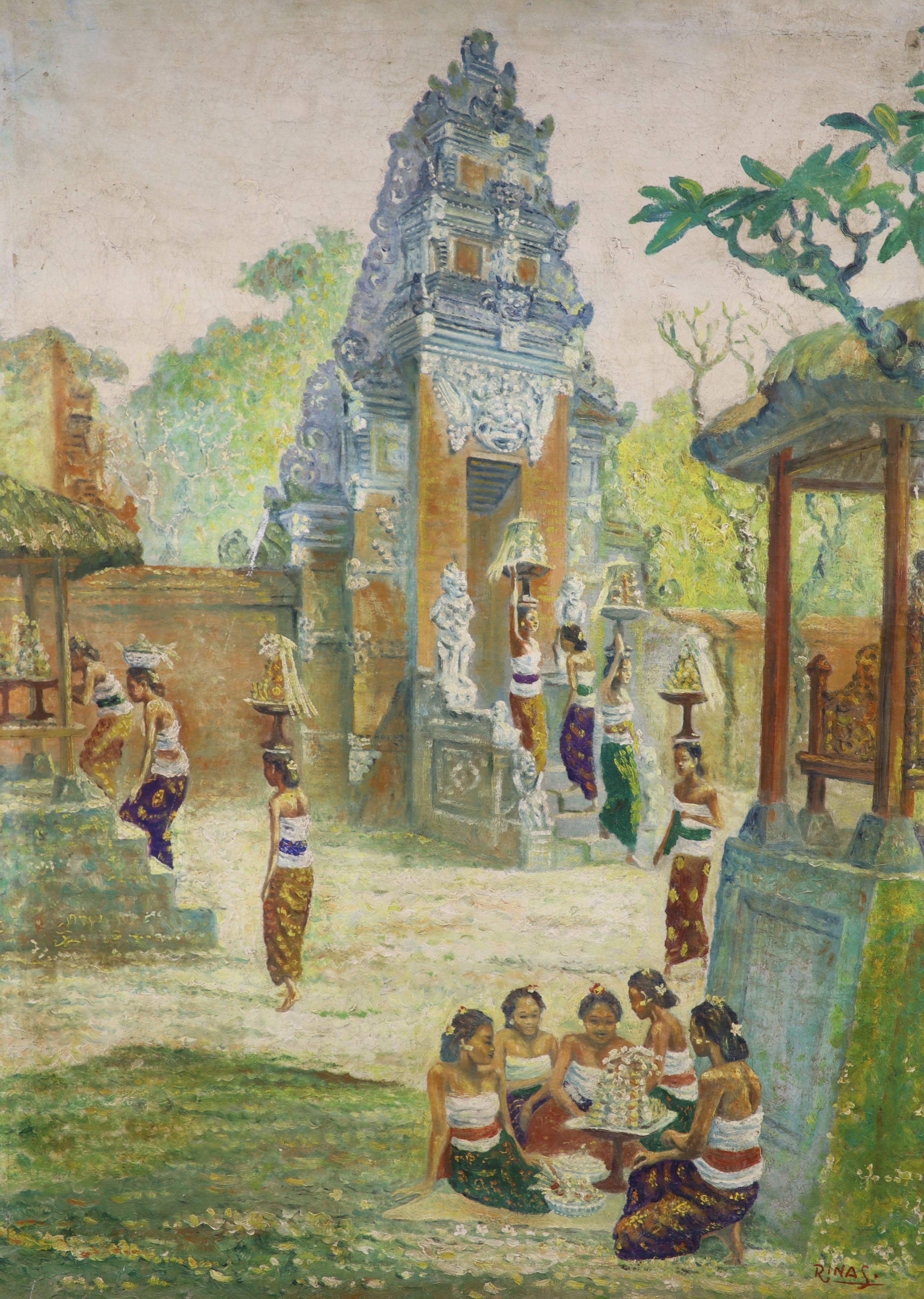 Rinas, Thai temple scene, oil on canvas, 80 x 60cm
